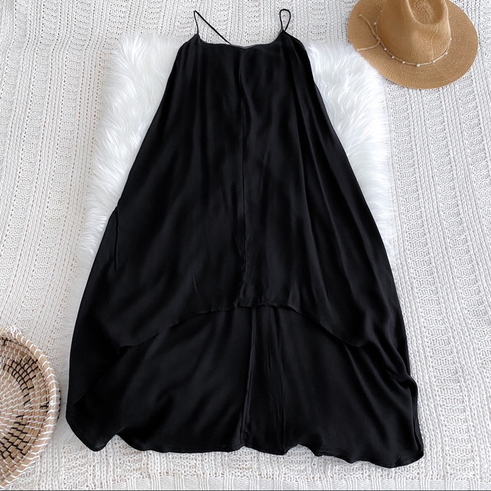 Black Slip Midi Dress with Spaghetti Straps - Picture 7 of 16